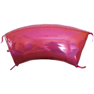 A curved, fuchsia-colored 40″ Modular Arch Foil Balloon Glittered Fuchsia Foil Balloon segment with a glittery texture and tabs on the ends.