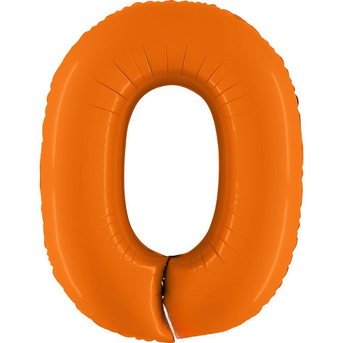 Uninflated 40" (34" Inflated) Number 0 Matte Orange Foil Balloon Made By Grabo Balloons in Italy