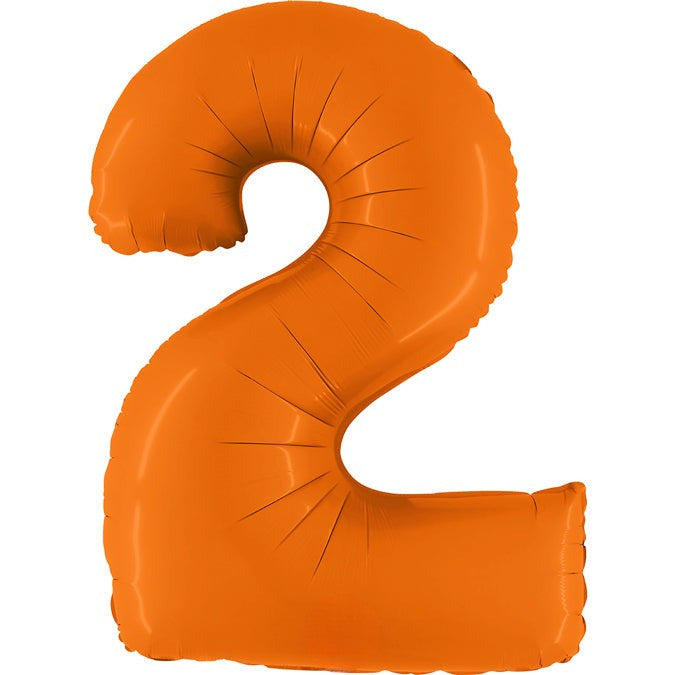 Uninflated 40" (34" Inflated) Number 2 Matte Orange Foil Balloon Manufactured By Grabo Balloons in Italy