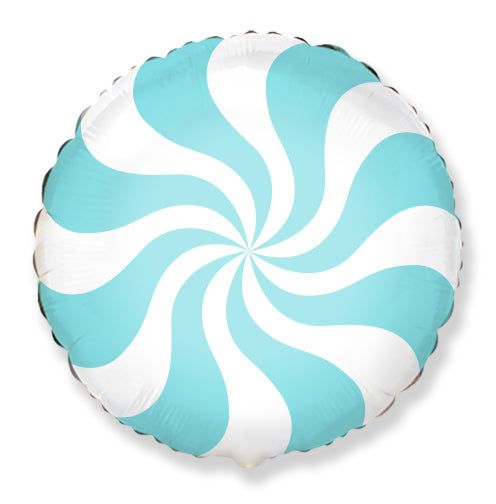 18" Round Candy Peppermint Swirl Pastel Blue Foil Balloon