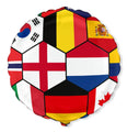 Le Flexmetal 18" Multi Flag Foil Balloon est un ballon rond qui ressemble à un ballon de football. Chaque panneau hexagonal affiche des drapeaux de pays tels que l'Angleterre, l'Espagne, la Corée du Sud, les Pays-Bas, le Canada et bien d'autres.