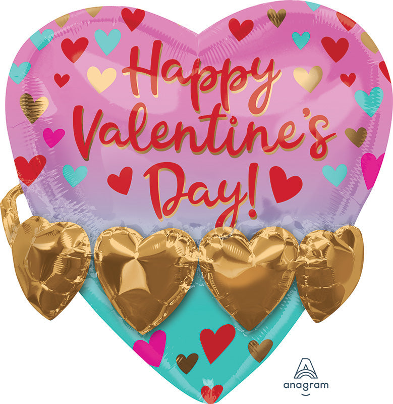21" Valentines Gold Heart Garland Foil Multi-Balloon