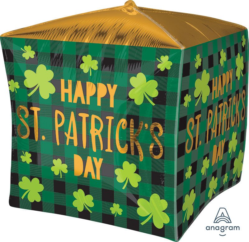15" UltraShape Cubez St. Patrick's Day Plaid Foil Balloon