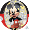 The 16" Mickey Mouse Forever Orbz Clear Foil Balloon by Anagram/MD features Mickey Mouse smiling and giving a thumbs up inside a circle with yellow confetti and Mickey shapes in the background. The Anagram logo is in the lower right corner.