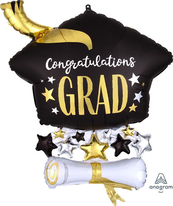 25" Satin Infused Cap & Diploma SuperShape Foil Balloon