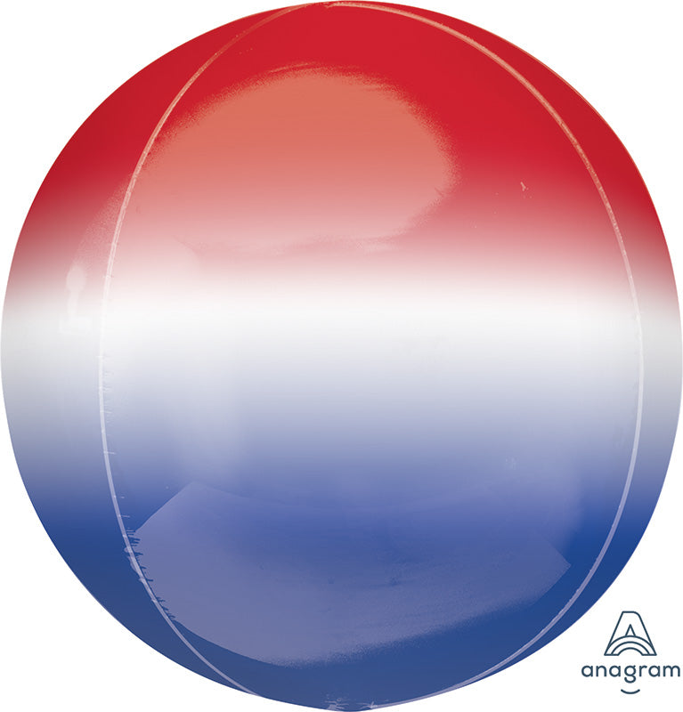 16" Ombre Orbz Red, White & Blue Orbz Foil Balloon
