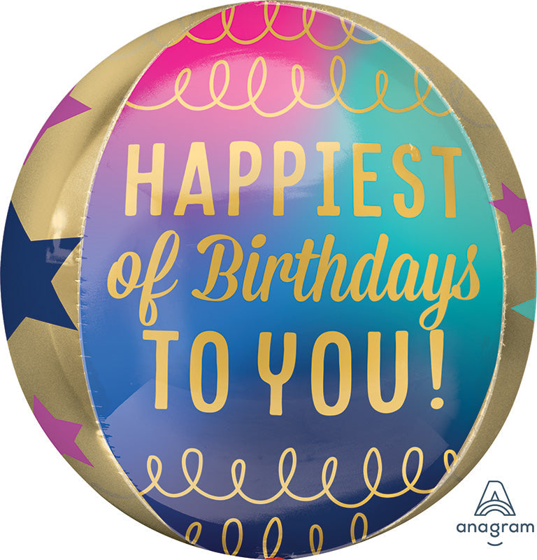 16" Birthday Stars and Gold Orbz Foil Balloon