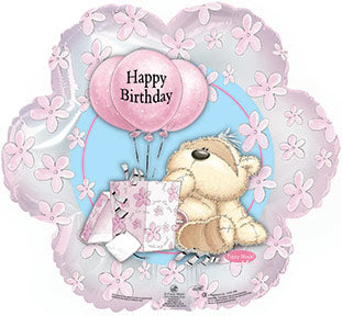 18" Fizzy Moon Happy Birthday Day Pink Flower Balloon