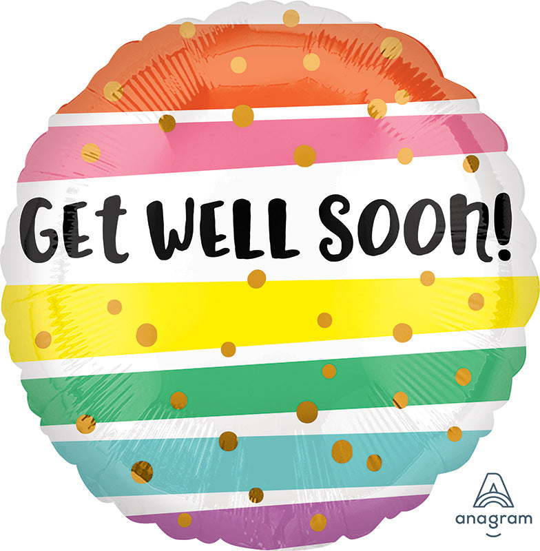 28" Get Well Bold Stripes Jumbo Foil Balloon