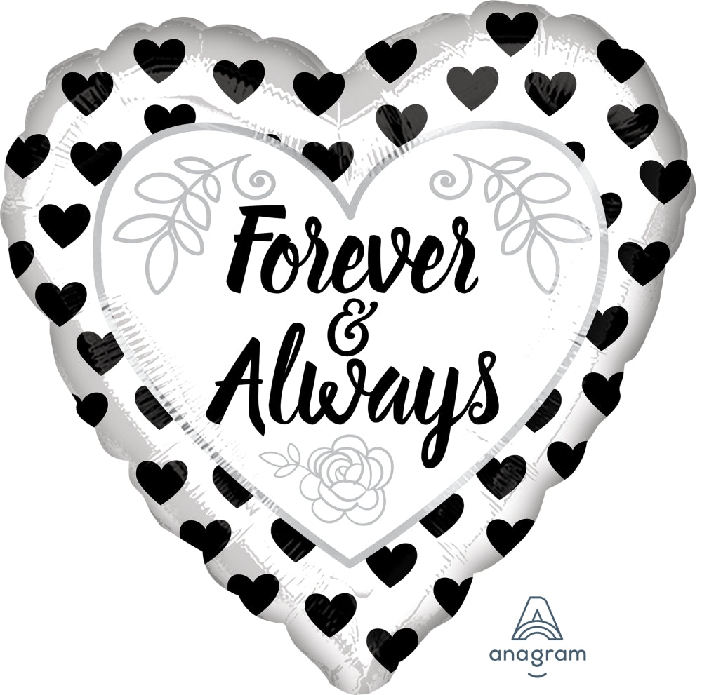 18" Forever and Always & Black White Foil Balloon