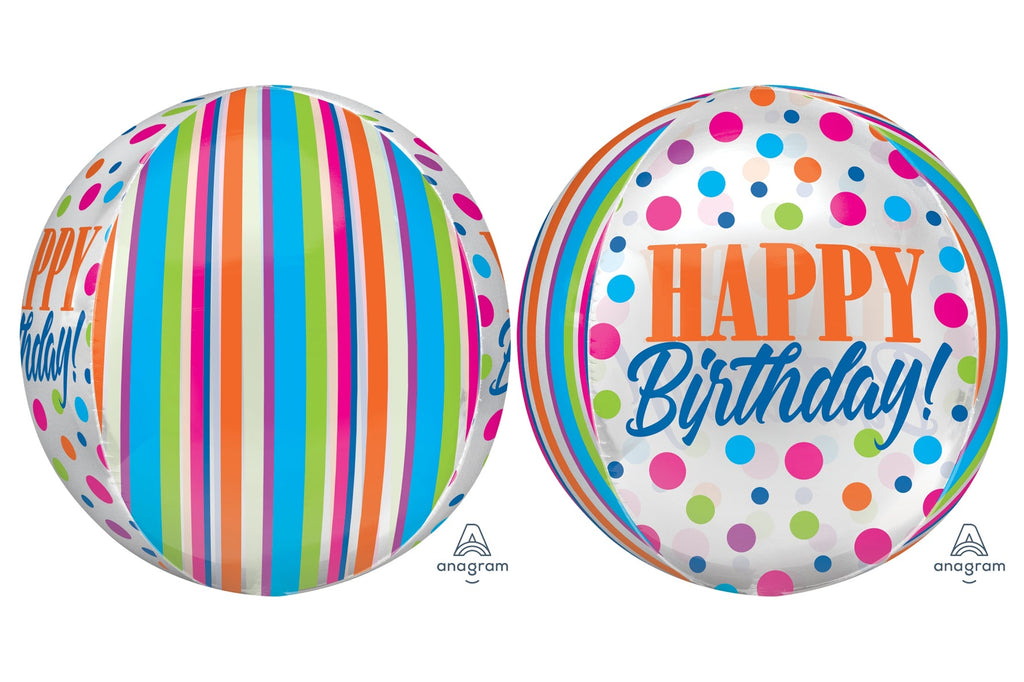 16" Orbz Clear Birthday Bright Dots Foil Balloon