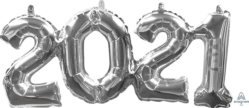 21" Airfill Only Consumer Inflatable Phrase Block Phrase 2-0-2-1 Silver Foil Balloon