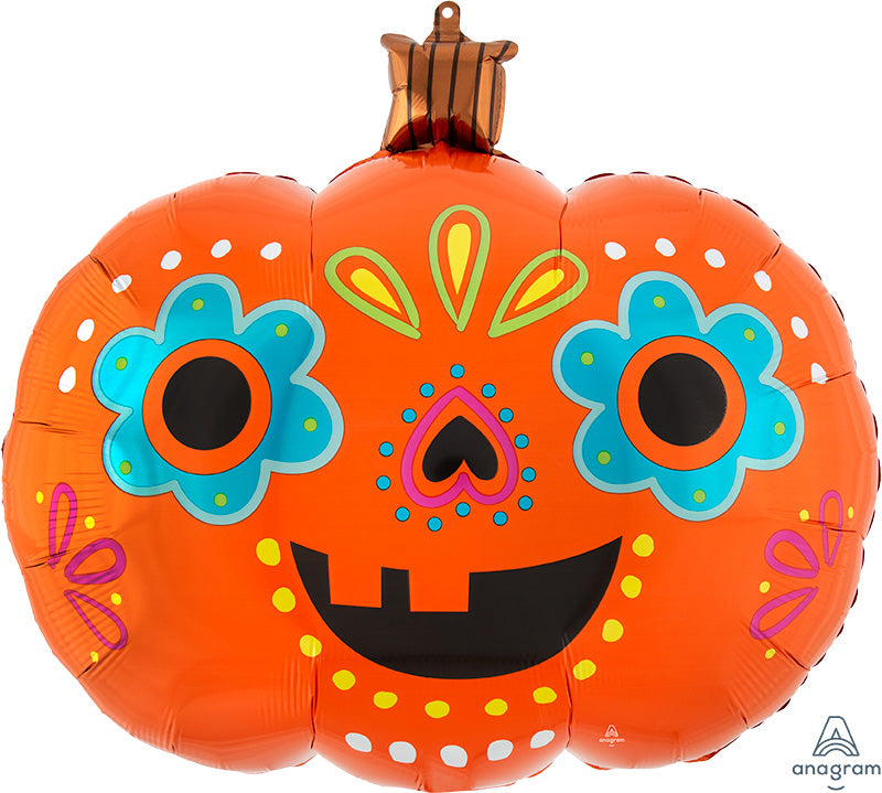 Uninflated 24" SuperShape Day of the Dead Pumpkin Foil Balloon Manufactured By Anagram Amscan Leader in Foil Balloons/MD
