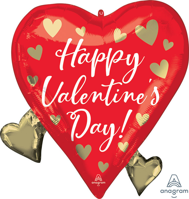 Uninflated 22" SuperShape Happy Valentine's Day Floating Gold Hearts Foil Balloon Made By Anagram Amscan Leader in Foil Balloons/MD