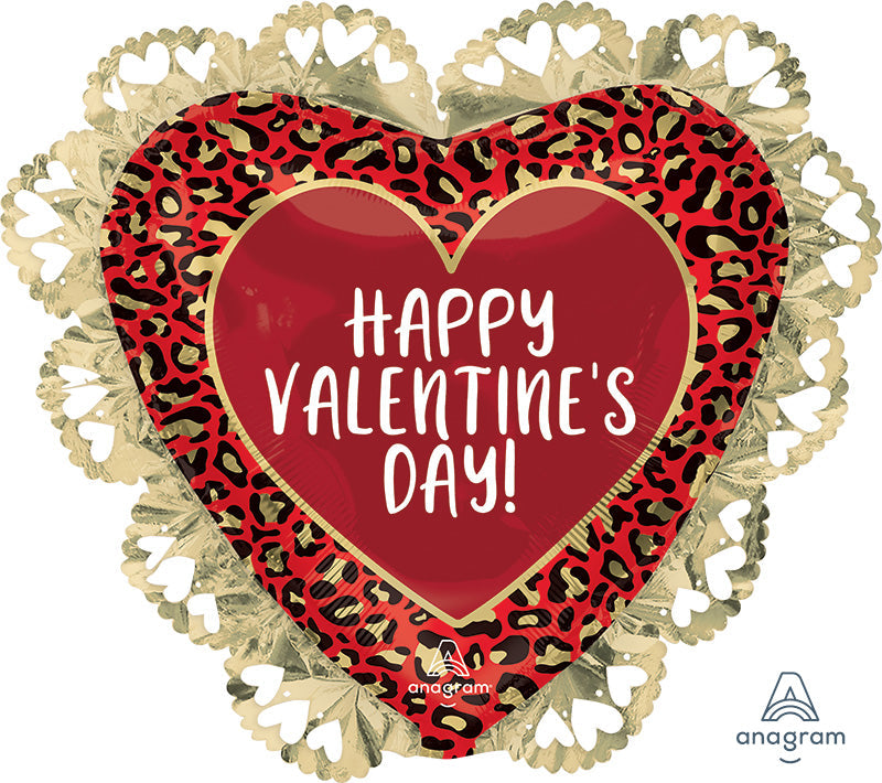 23" SuperShape Intricates Happy Valentine's Day Animal Print Foil Balloon