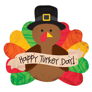 10" Airfill Only Happy Turkey Day Foil Balloon