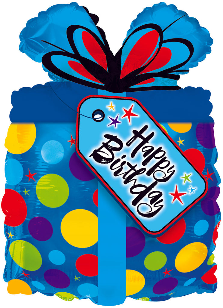 10" Airfill Only Happy Birthday Blue Present Foil Balloon