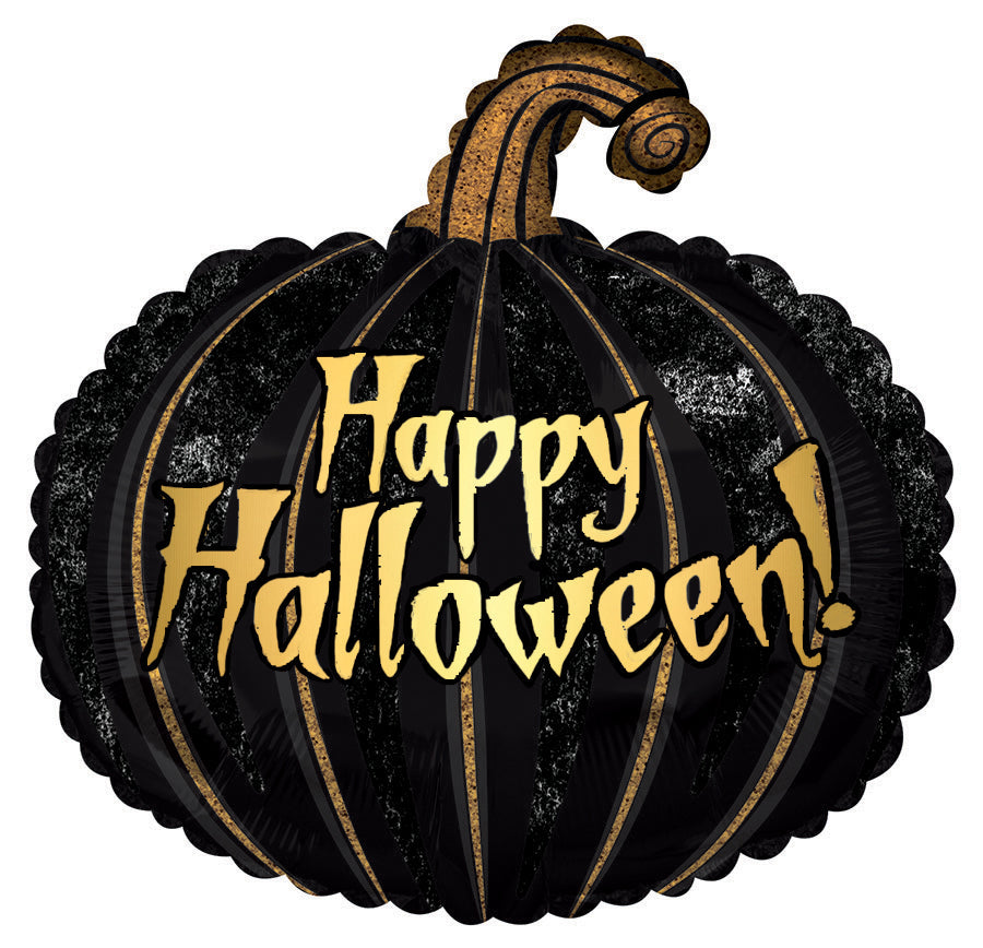 12" Airfill Only Black Glitter Pumpkn Foil Balloon