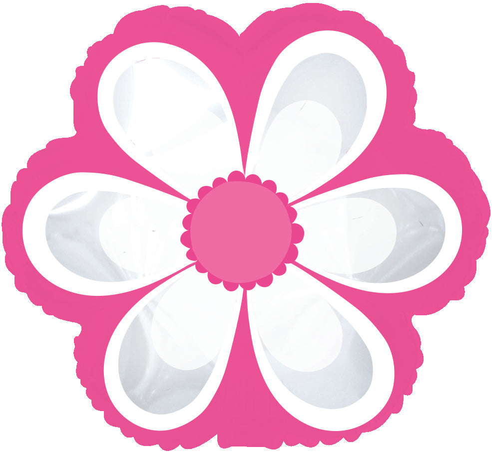 10" Airfill Only White Flower On Pink Foil Balloons