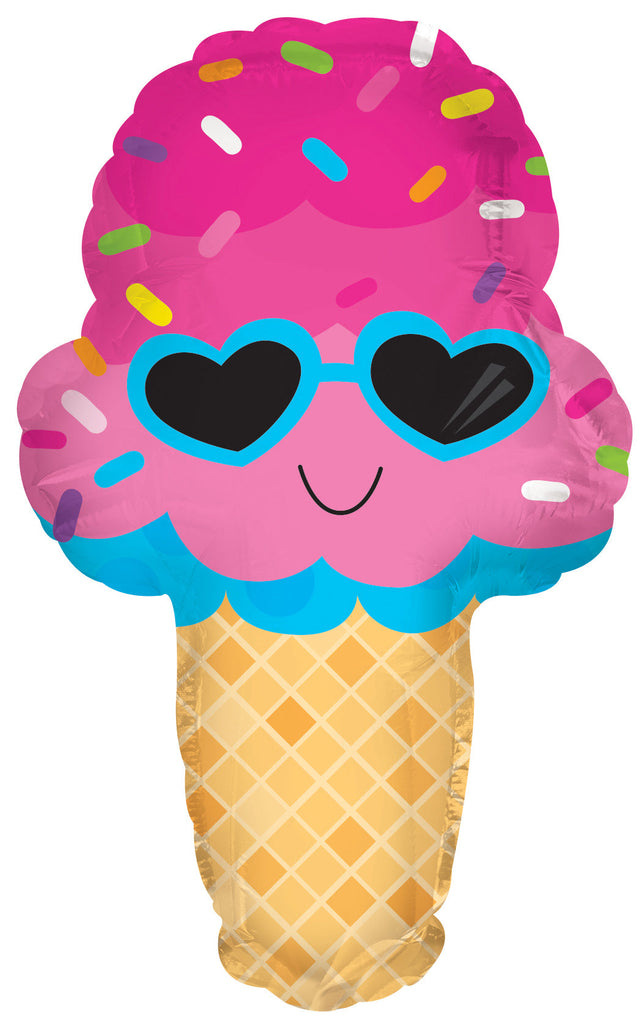 11" Airfill Only Strawberry Cone With Heart Shades Foil Balloon