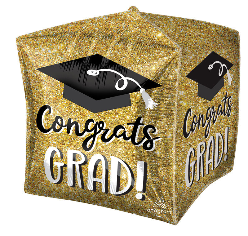 15" Ultrashape Cubez Congrats Grad Sparkle Foil Balloon