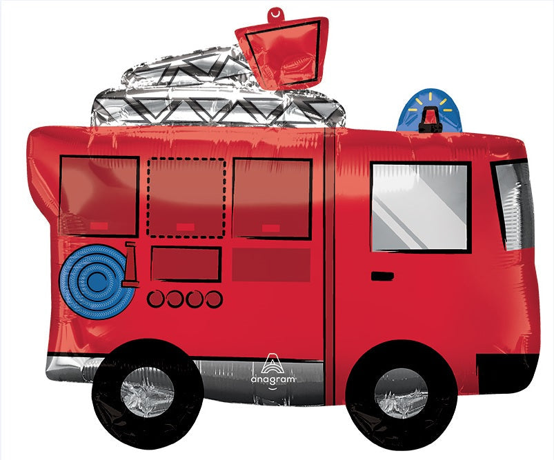 31" Fire Truck SuperShape Foil Balloon