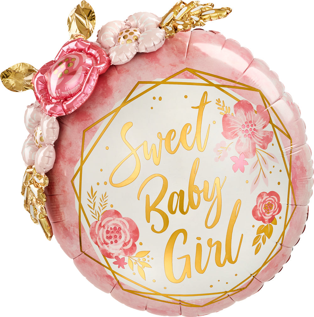 36" Multi-Balloon Baby Girl Floral Geo Foil Balloon