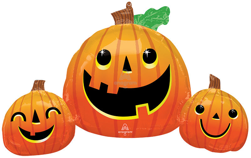 35" SuperShape Smiley Pumpkin Trio Foil Balloon