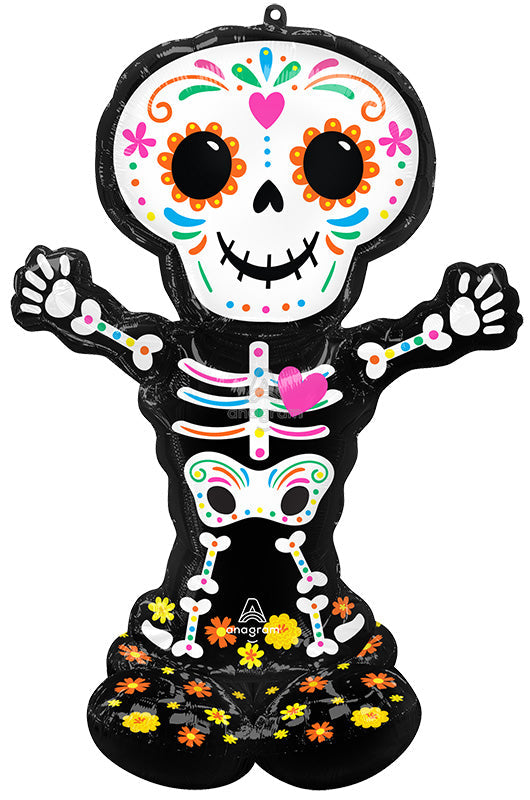 52" Airloonz Consumer Inflatable Day of the Dead Standing Skeleton Foil Balloon