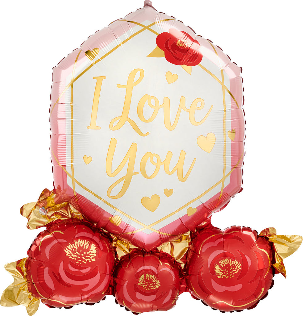 30" SuperShape I Love you Gem & Roses Foil Balloon