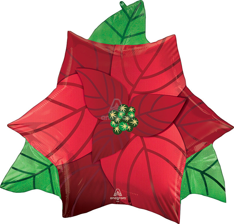 26" SuperShape Satin Infused Poinsettia Foil Balloon