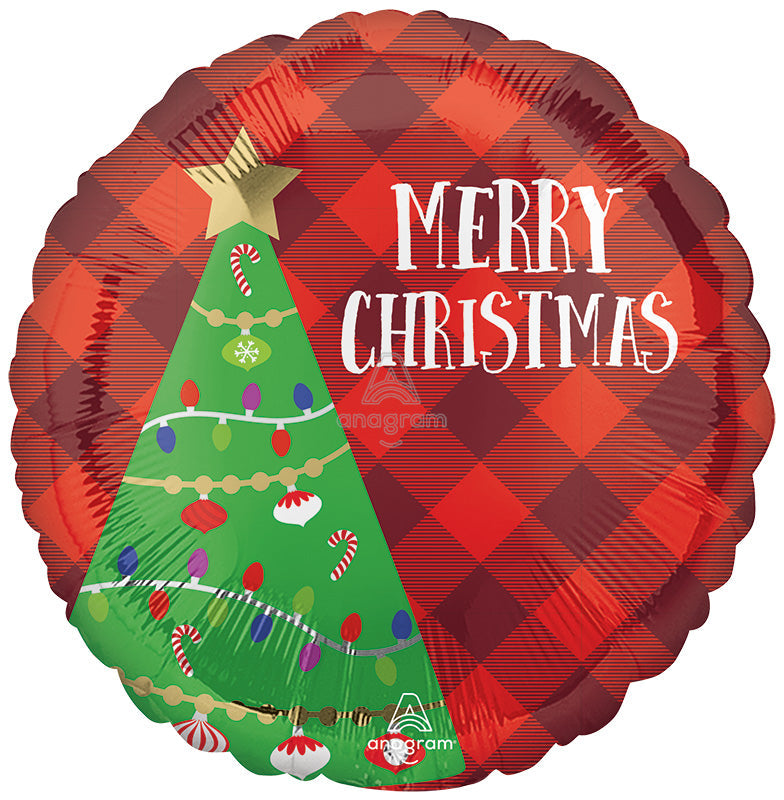 18" Festive Christmas Tree Plaid Foil Balloon