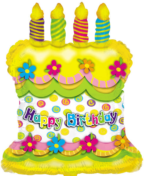 25" Happy Birthday Cake Yellow Foil Balloon