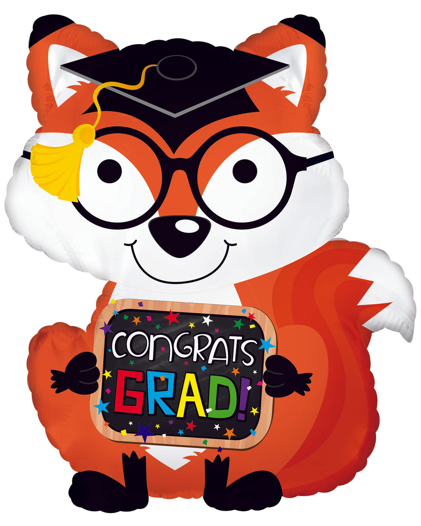 22" Grad Fox Rnd Glasses Foil Balloon