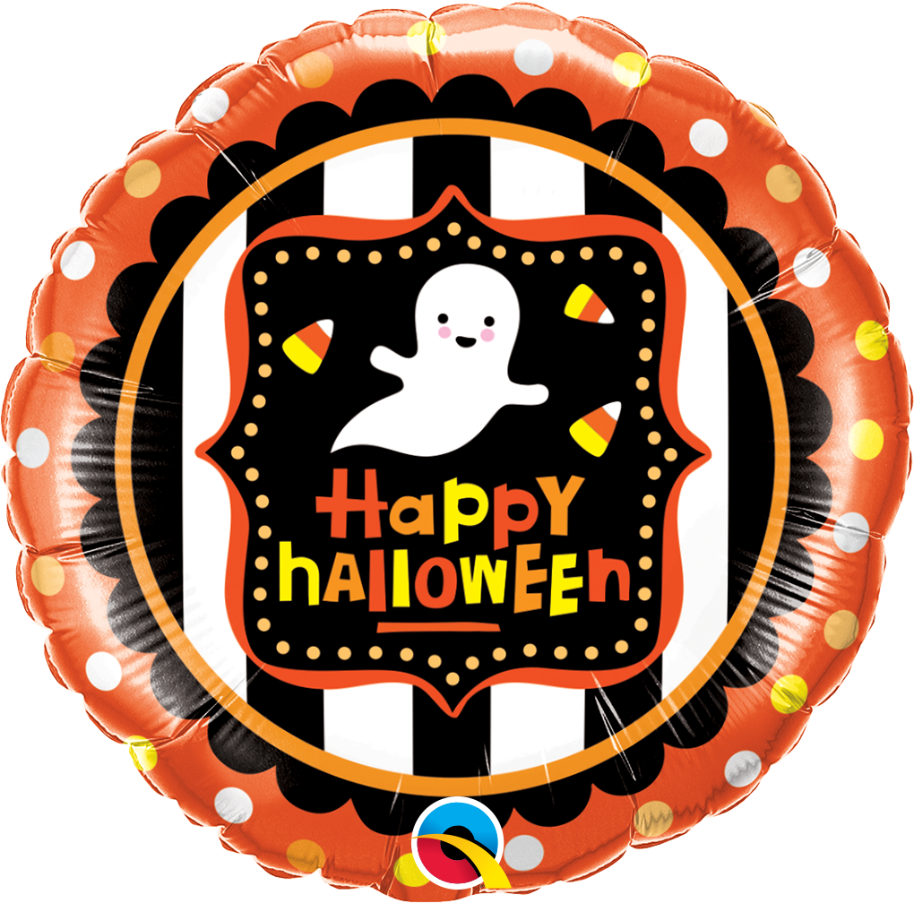 18" Round Halloween Ghost & Candy Corn Balloon