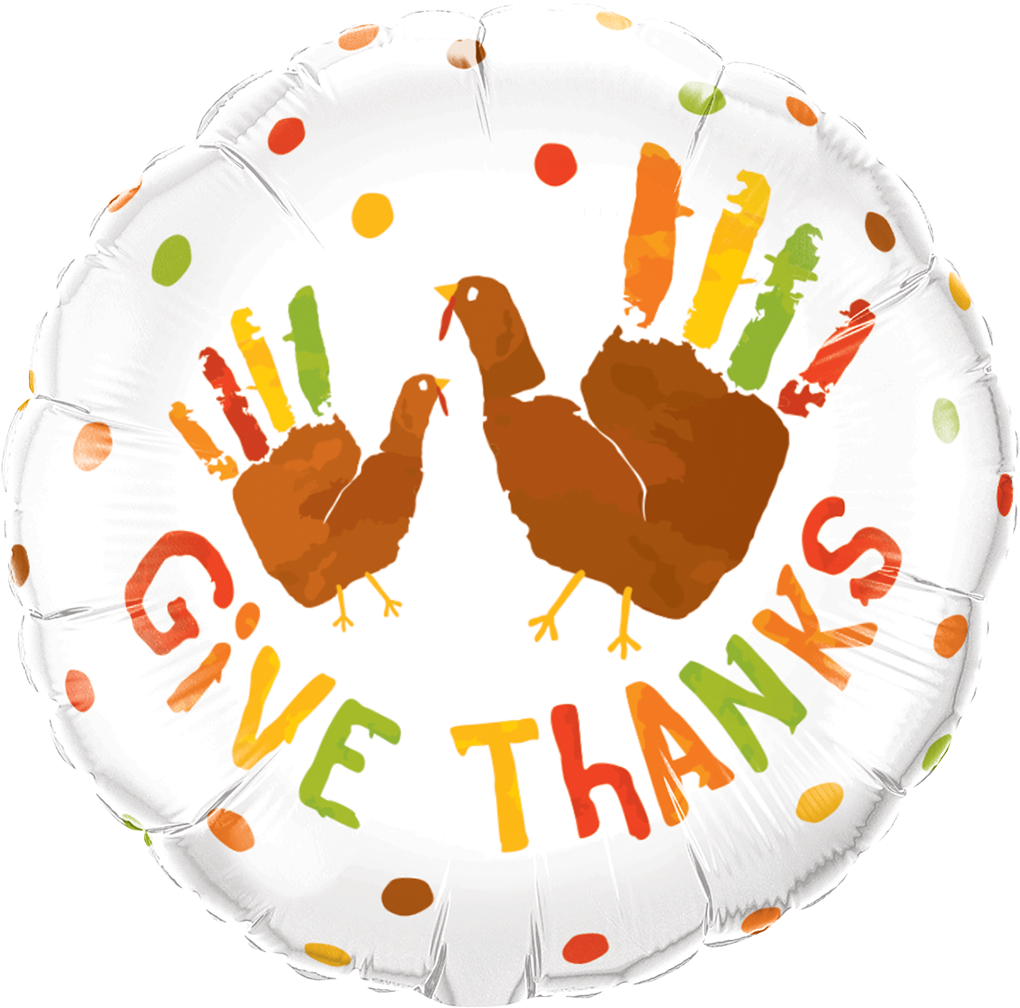 18" Round Give Thanks Turkey Hands Balloon