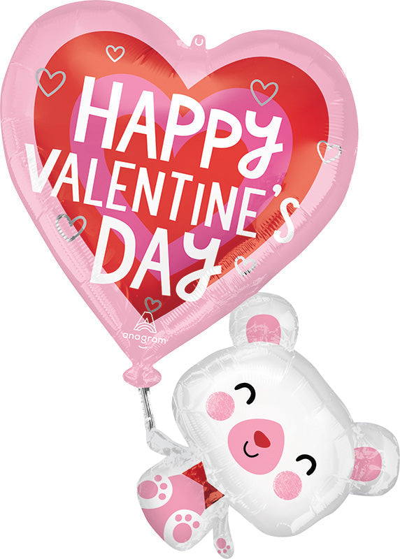 Uninflated 31" SuperShape Floating Valentine's Bear Foil Balloon Manufactured By Anagram Amscan Leader in Foil Balloons CD