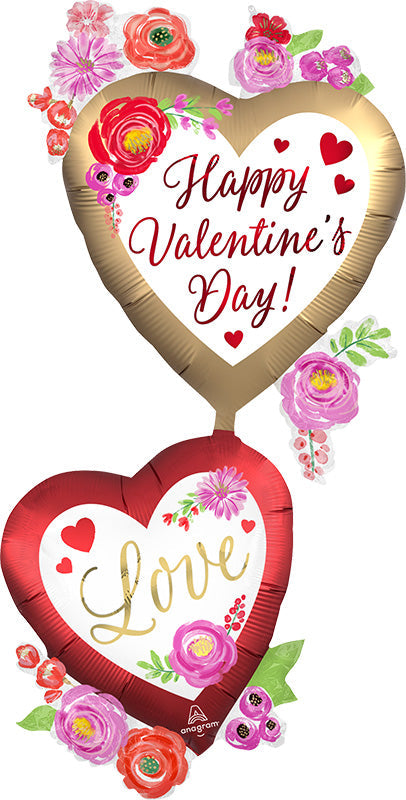 52" Giant Multi-Balloon Valentine Satin Watercolor Floral Foil Balloon