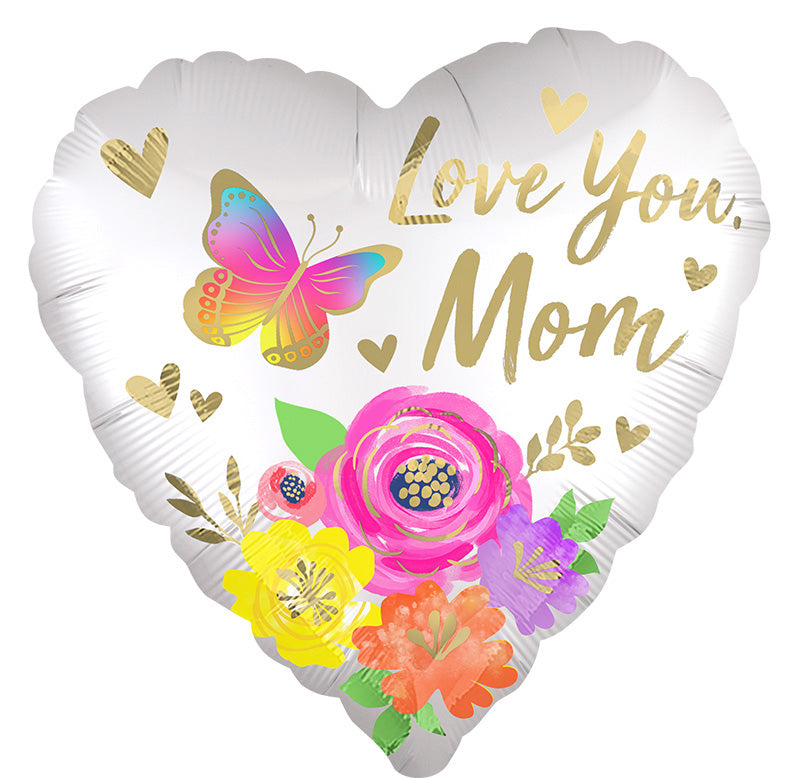 Uninflated 28" Jumbo Love You Mom Satin Floral Foil Balloon Brand Name Anagram Amscan Leader in Foil Balloons/MD