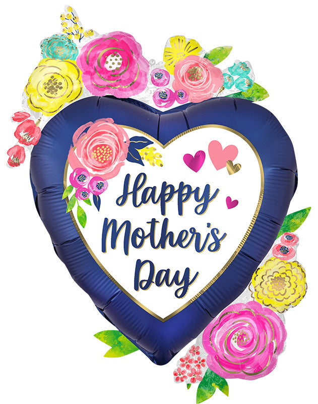 Not Inflated 34" SuperShape Satin Happy Mother's Day Watercolor Floral Foil Balloon Manufactured By Anagram Amscan Leader in Foil Balloons/MD