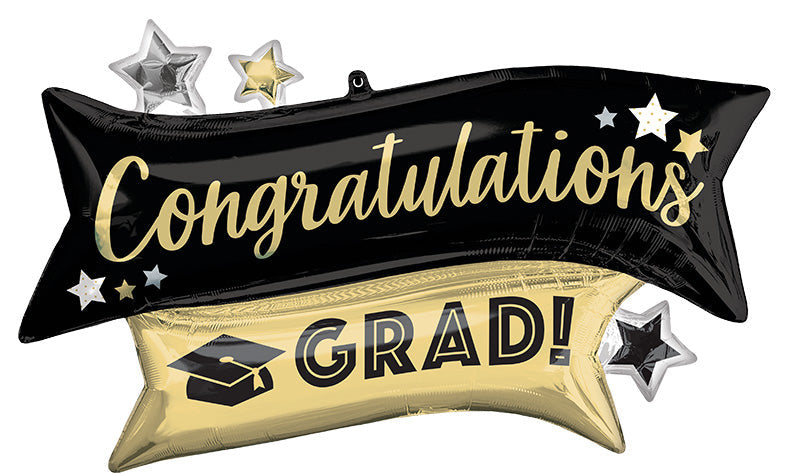 Not Inflated 38" SuperShape Congratulations Grad Gold & Black Foil Balloon Manufactured By Anagram Amscan Leader in Foil Balloons/MD