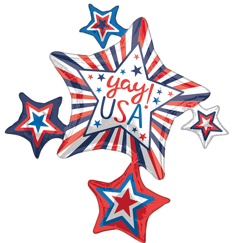 35" SuperShape Yay! USA Star Cluster Foil Balloon