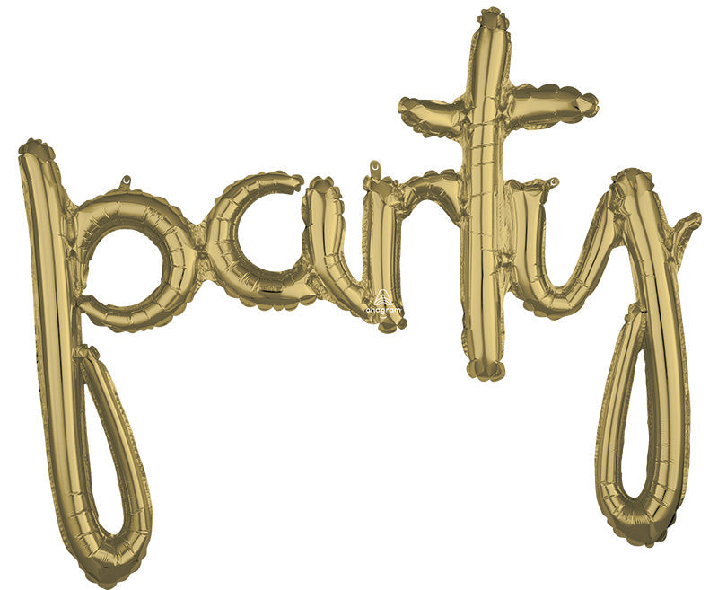 Airfill Only Script Phrase " Party" White Gold Foil Balloon