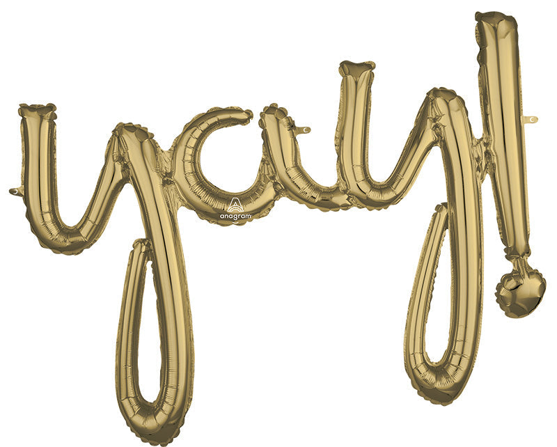 Airfill Only Script Phrase " Yay!" White Gold Foil Balloon