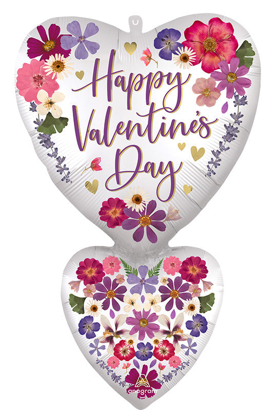 Uninflated 31" Satin Pressed Valentine Flowers Double Heart Foil Balloon Brand Name Anagram Amscan Leader in Foil Balloons/MD