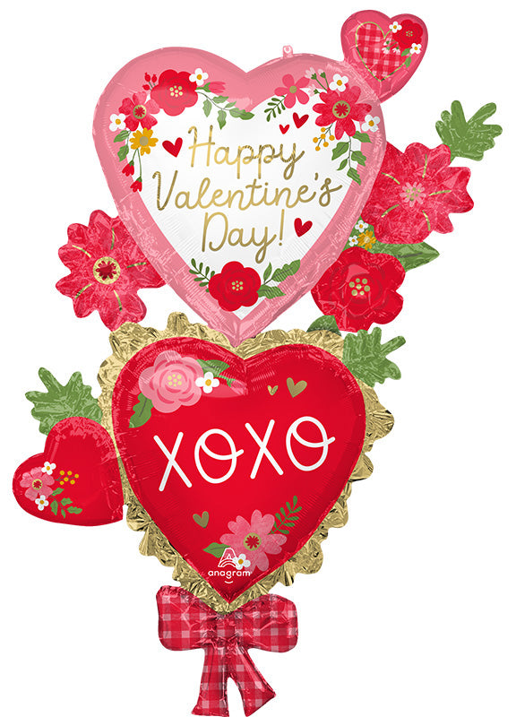 Uninflated 59" Multi-Balloon Happy Valentine's Day Floral and XOXO Foil Balloon Manufactured By Anagram Amscan Leader in Foil Balloons/MD