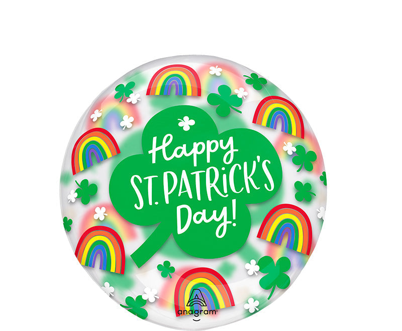 18" Printed Clearz Clearly Rainbows & Shamrocks Foil Balloon