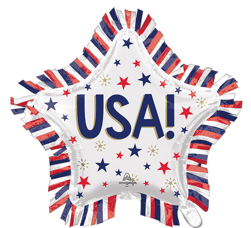 28" Jumbo Supershape USA Star Fringe Foil Balloon