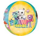 The 16" Jumbo Orbz Gabby's Dollhouse Foil Balloon by Anagram/MD features cute cartoon cats in vibrant colors, bold "PAWtastic!" lettering, and a yellow background with playful paw prints.