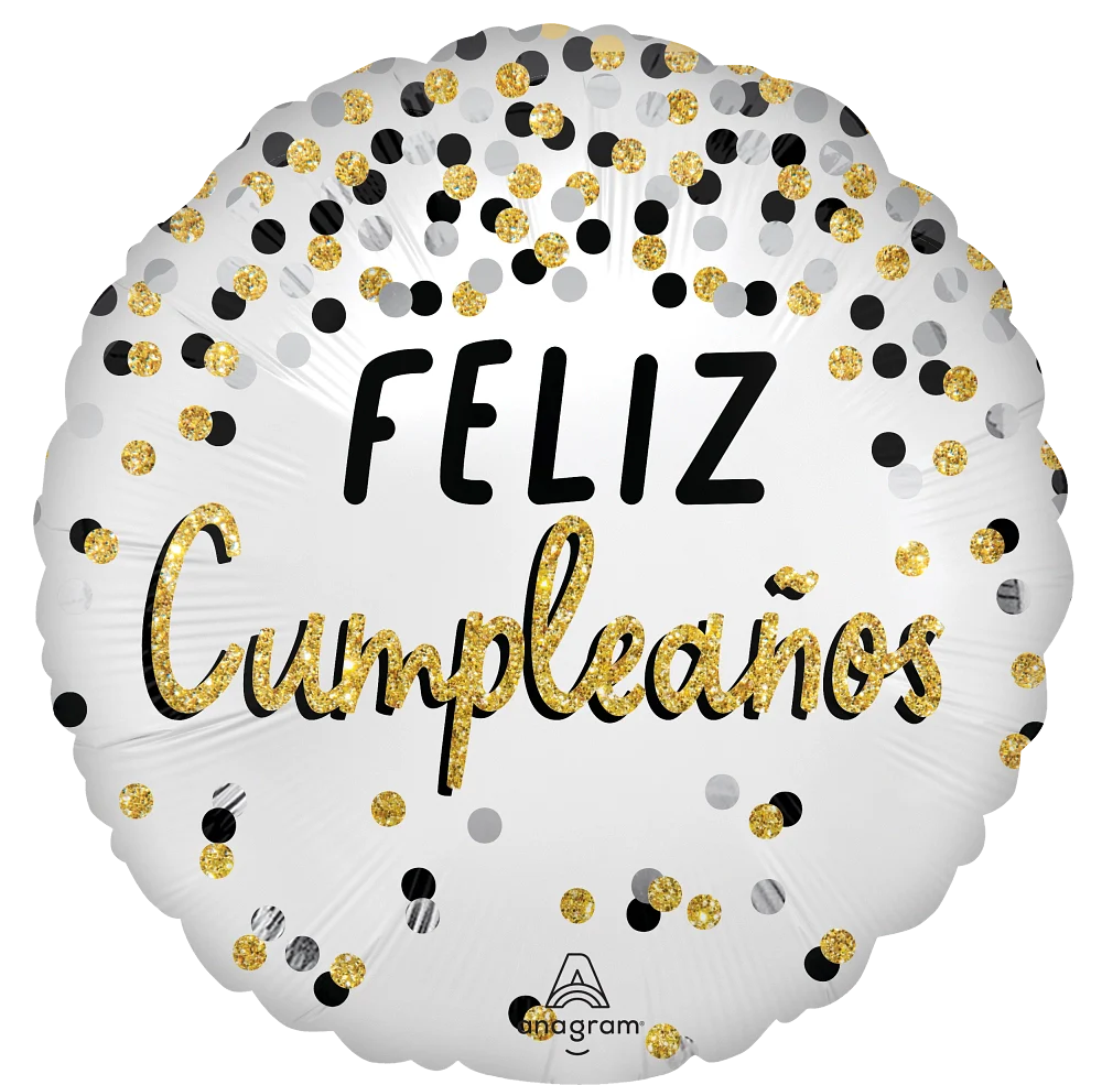 Uninflated 21" Satin Black Silver Gold Birthday Feliz Cumpleanos Foil Balloon Made By Anagram Amscan Leader in Foil Balloons/MD